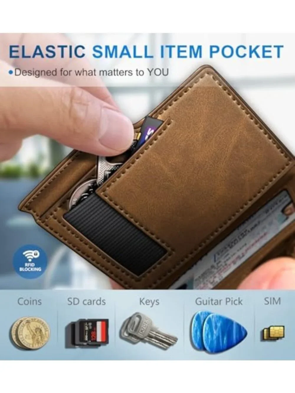 Slim Minimalist Wallet for Men, RFID Blocking Card Holder, Leather Money Clip